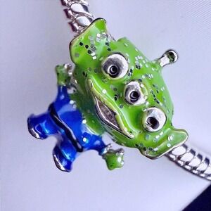 Pandora-like Three Eyed Green Alien Toy Story Silver Bead Charm Fits Snake Chain